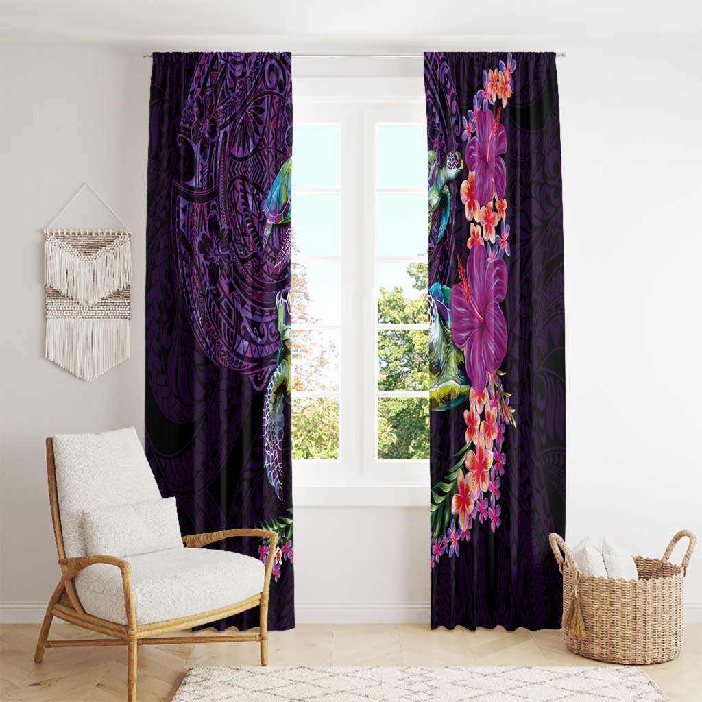 Hawaiian Plumeria and Hibiscus with Turtles Window Curtain Polynesian Art Purple Color LT03 - Polynesian Pride