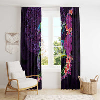 Hawaiian Plumeria and Hibiscus with Turtles Window Curtain Polynesian Art Purple Color LT03 - Polynesian Pride