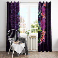 Hawaiian Plumeria and Hibiscus with Turtles Window Curtain Polynesian Art Purple Color LT03 - Polynesian Pride