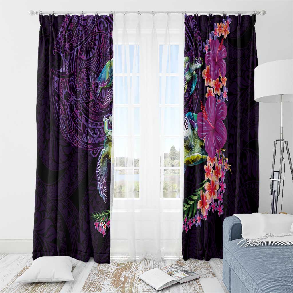 Hawaiian Plumeria and Hibiscus with Turtles Window Curtain Polynesian Art Purple Color LT03 - Polynesian Pride