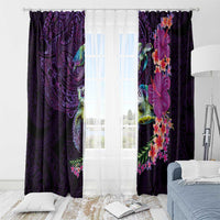 Hawaiian Plumeria and Hibiscus with Turtles Window Curtain Polynesian Art Purple Color LT03 - Polynesian Pride
