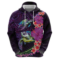 Hawaiian Plumeria and Hibiscus with Turtles Zip Hoodie Polynesian Art Purple Color LT03 - Polynesian Pride
