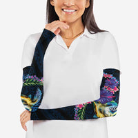 Hawaiian Plumeria and Hibiscus with Turtles Arm Sleeves Polynesian Art Dark Cyan Color LT03 - Polynesian Pride