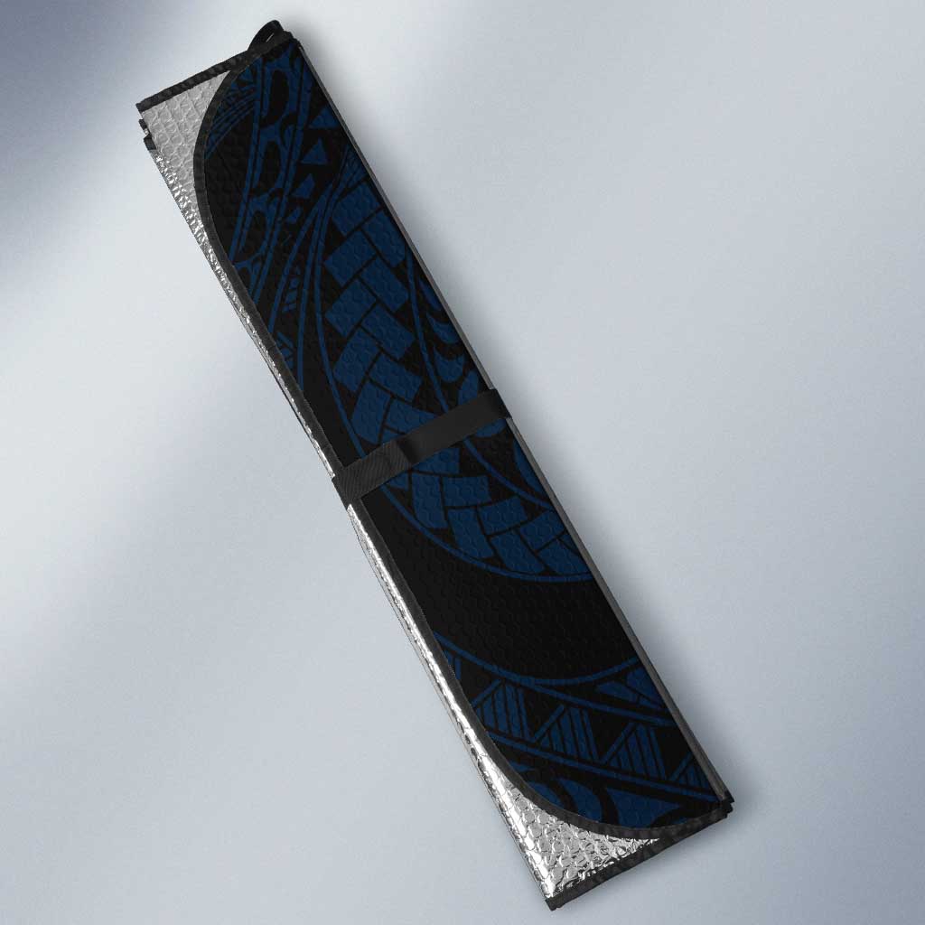 Hawaiian Plumeria and Hibiscus with Turtles Auto Sun Shade Polynesian Art Dark Cyan Color LT03 - Polynesian Pride