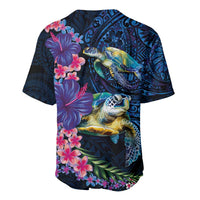 Hawaiian Plumeria and Hibiscus with Turtles Baseball Jersey Polynesian Art Dark Cyan Color LT03 - Polynesian Pride