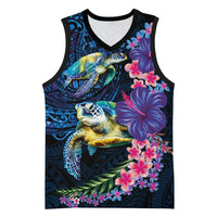 Hawaiian Plumeria and Hibiscus with Turtles Basketball Jersey Polynesian Art Dark Cyan Color LT03 Unisex Dark Cyan - Polynesian Pride