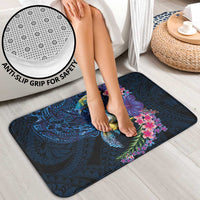 Hawaiian Plumeria and Hibiscus with Turtles Bathroom Set Polynesian Art Dark Cyan Color - Polynesian Pride