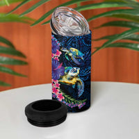 Hawaiian Plumeria and Hibiscus with Turtles 4 in 1 Can Cooler Tumbler Polynesian Art Dark Cyan Color LT03 - Polynesian Pride