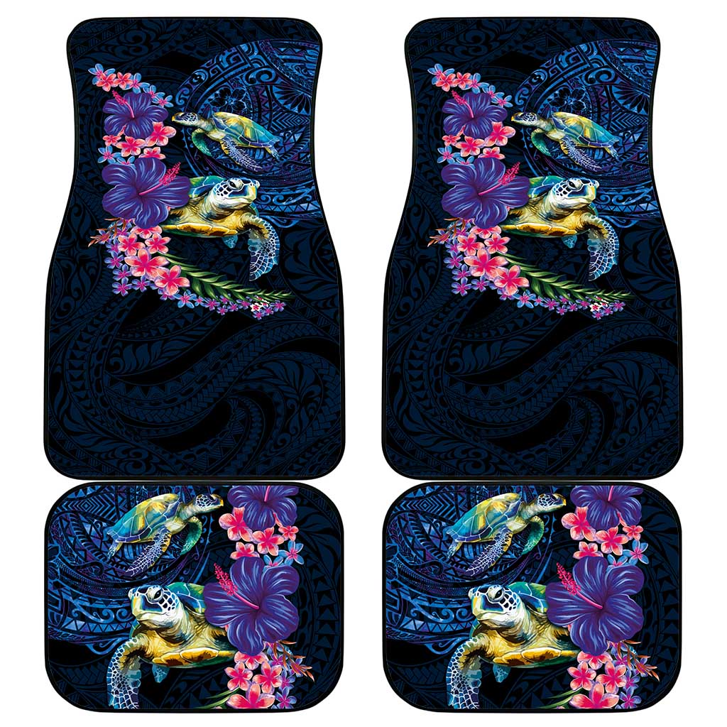 Hawaiian Plumeria and Hibiscus with Turtles Car Mats Polynesian Art Dark Cyan Color LT03 - Polynesian Pride