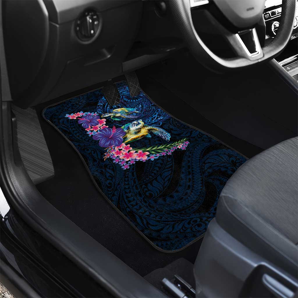 Hawaiian Plumeria and Hibiscus with Turtles Car Mats Polynesian Art Dark Cyan Color LT03 - Polynesian Pride