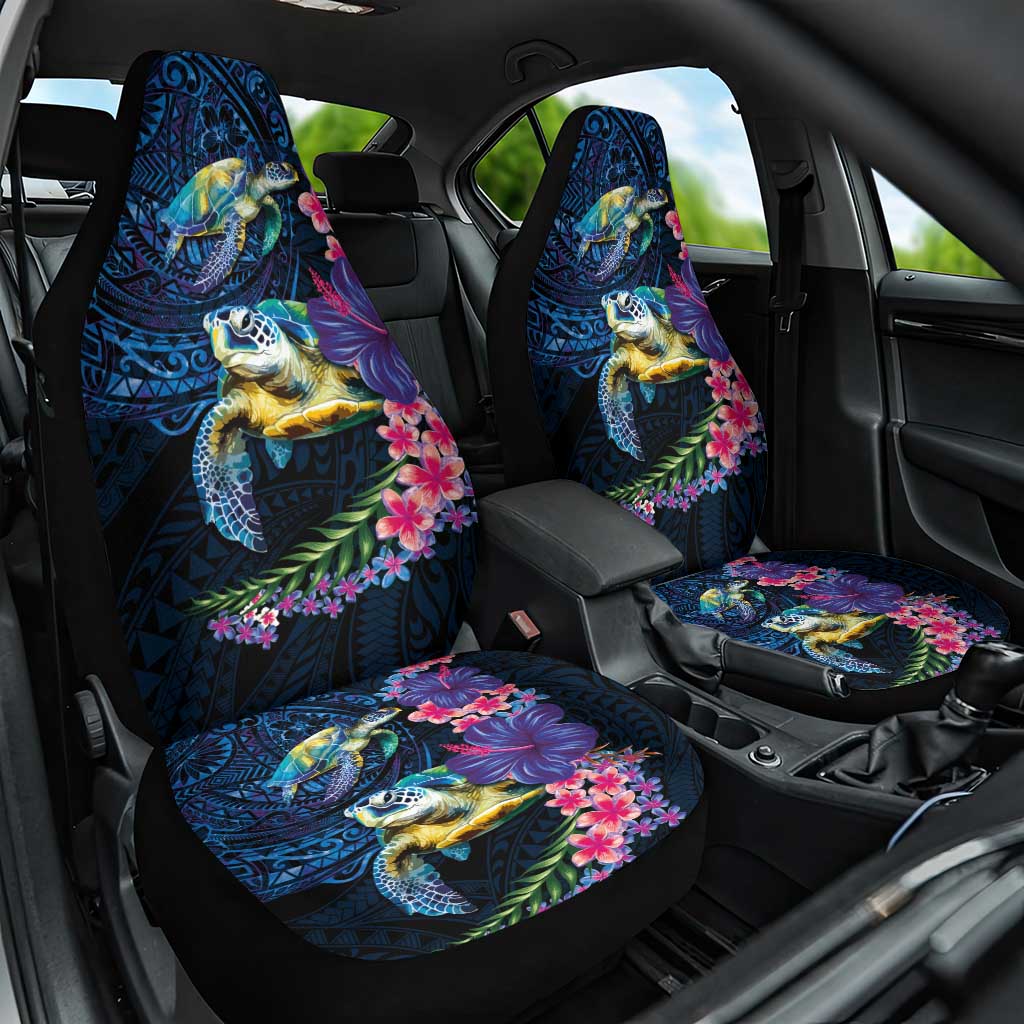 Hawaiian Plumeria and Hibiscus with Turtles Car Seat Cover Polynesian Art Dark Cyan Color LT03 One Size Dark Cyan - Polynesian Pride