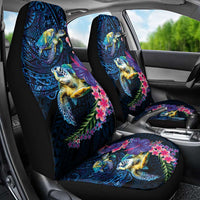 Hawaiian Plumeria and Hibiscus with Turtles Car Seat Cover Polynesian Art Dark Cyan Color LT03 - Polynesian Pride