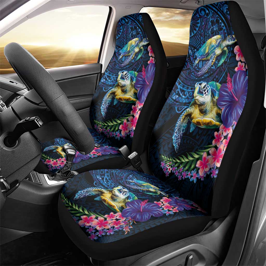 Hawaiian Plumeria and Hibiscus with Turtles Car Seat Cover Polynesian Art Dark Cyan Color LT03 - Polynesian Pride