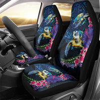 Hawaiian Plumeria and Hibiscus with Turtles Car Seat Cover Polynesian Art Dark Cyan Color LT03 - Polynesian Pride