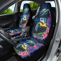 Hawaiian Plumeria and Hibiscus with Turtles Car Seat Cover Polynesian Art Dark Cyan Color LT03 - Polynesian Pride