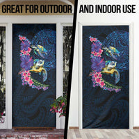Hawaiian Plumeria and Hibiscus with Turtles Door Cover Polynesian Art Dark Cyan Color LT03 - Polynesian Pride
