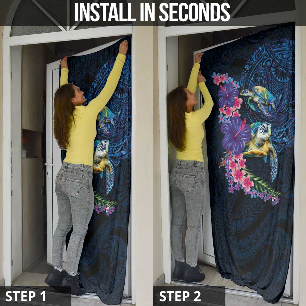 Hawaiian Plumeria and Hibiscus with Turtles Door Cover Polynesian Art Dark Cyan Color LT03 - Polynesian Pride