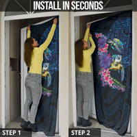Hawaiian Plumeria and Hibiscus with Turtles Door Cover Polynesian Art Dark Cyan Color LT03 - Polynesian Pride