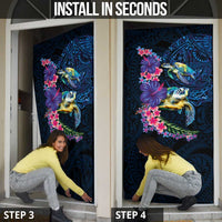 Hawaiian Plumeria and Hibiscus with Turtles Door Cover Polynesian Art Dark Cyan Color LT03 - Polynesian Pride