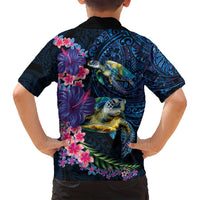 Hawaiian Plumeria and Hibiscus with Turtles Family Matching Puletasi and Hawaiian Shirt Polynesian Art Dark Cyan Color LT03 - Polynesian Pride