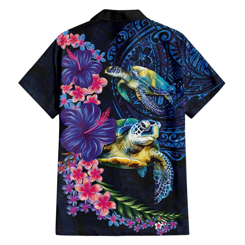 Hawaiian Plumeria and Hibiscus with Turtles Family Matching Puletasi and Hawaiian Shirt Polynesian Art Dark Cyan Color LT03 - Polynesian Pride