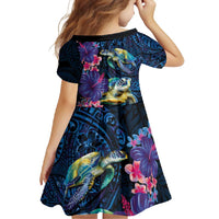 Hawaiian Plumeria and Hibiscus with Turtles Family Matching Tank Maxi Dress and Hawaiian Shirt Polynesian Art Dark Cyan Color LT03 - Polynesian Pride