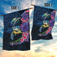 Hawaiian Plumeria and Hibiscus with Turtles Garden Flag Polynesian Art Dark Cyan Color LT03 - Polynesian Pride