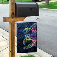 Hawaiian Plumeria and Hibiscus with Turtles Garden Flag Polynesian Art Dark Cyan Color LT03 - Polynesian Pride
