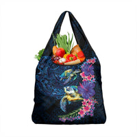 Hawaiian Plumeria and Hibiscus with Turtles Grocery Bag Polynesian Art Dark Cyan Color LT03 1-pack One Size Dark Cyan - Polynesian Pride