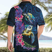 Hawaiian Plumeria and Hibiscus with Turtles Hawaiian Shirt Polynesian Art Dark Cyan Color LT03 - Polynesian Pride