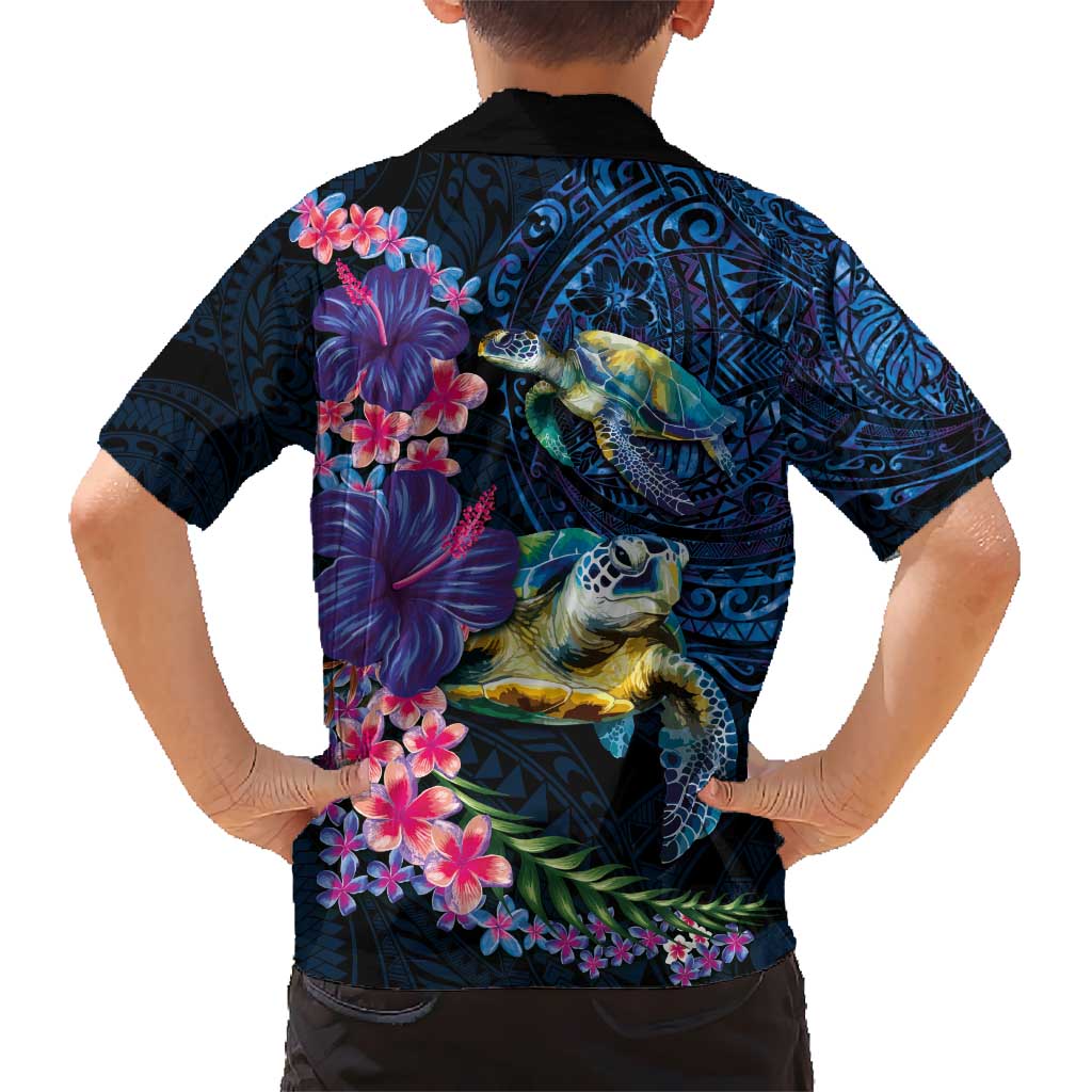 Hawaiian Plumeria and Hibiscus with Turtles Hawaiian Shirt Polynesian Art Dark Cyan Color LT03 - Polynesian Pride