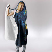 Hawaiian Plumeria and Hibiscus with Turtles Hooded Blanket Polynesian Art Dark Cyan Color LT03 - Polynesian Pride