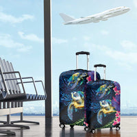 Hawaiian Plumeria and Hibiscus with Turtles Luggage Cover Polynesian Art Dark Cyan Color LT03 - Polynesian Pride