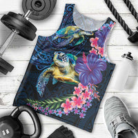 Hawaiian Plumeria and Hibiscus with Turtles Men Tank Top Polynesian Art Dark Cyan Color LT03 - Polynesian Pride