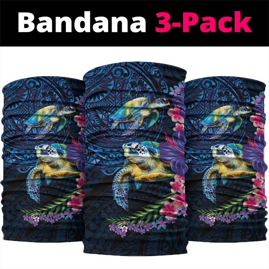Hawaiian Plumeria and Hibiscus with Turtles Neck Gaiter Polynesian Art Dark Cyan Color LT03 package One Size: 25*50cm Dark Cyan - Polynesian Pride