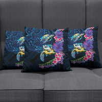 Hawaiian Plumeria and Hibiscus with Turtles Pillow Cover Polynesian Art Dark Cyan Color LT03 - Polynesian Pride