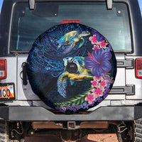 Hawaiian Plumeria and Hibiscus with Turtles Spare Tire Cover Polynesian Art Dark Cyan Color LT03 Dark Cyan - Polynesian Pride