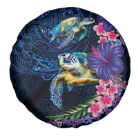 Hawaiian Plumeria and Hibiscus with Turtles Spare Tire Cover Polynesian Art Dark Cyan Color LT03 - Polynesian Pride