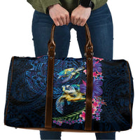 Hawaiian Plumeria and Hibiscus with Turtles Travel Bag Polynesian Art Dark Cyan Color LT03 Dark Cyan - Polynesian Pride