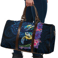 Hawaiian Plumeria and Hibiscus with Turtles Travel Bag Polynesian Art Dark Cyan Color LT03 - Polynesian Pride