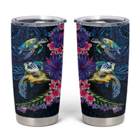 Hawaiian Plumeria and Hibiscus with Turtles Tumbler Cup Polynesian Art Dark Cyan Color LT03 Dark Cyan - Polynesian Pride