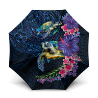 Hawaiian Plumeria and Hibiscus with Turtles Umbrella Polynesian Art Dark Cyan Color LT03 One Size Folded 11.42 inch Opened Diameter 37.4 inch Dark Cyan - Polynesian Pride