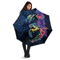 Hawaiian Plumeria and Hibiscus with Turtles Umbrella Polynesian Art Dark Cyan Color LT03 - Polynesian Pride