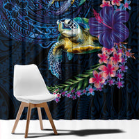 Hawaiian Plumeria and Hibiscus with Turtles Window Curtain Polynesian Art Dark Cyan Color LT03 - Polynesian Pride