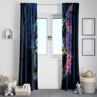 Hawaiian Plumeria and Hibiscus with Turtles Window Curtain Polynesian Art Dark Cyan Color LT03 - Polynesian Pride
