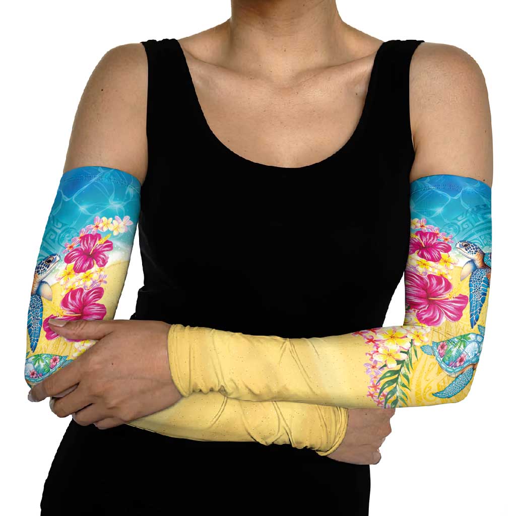 Hawaiian Tropical Plants Turtles Arm Sleeves Watercolor Style - Polynesian Pride