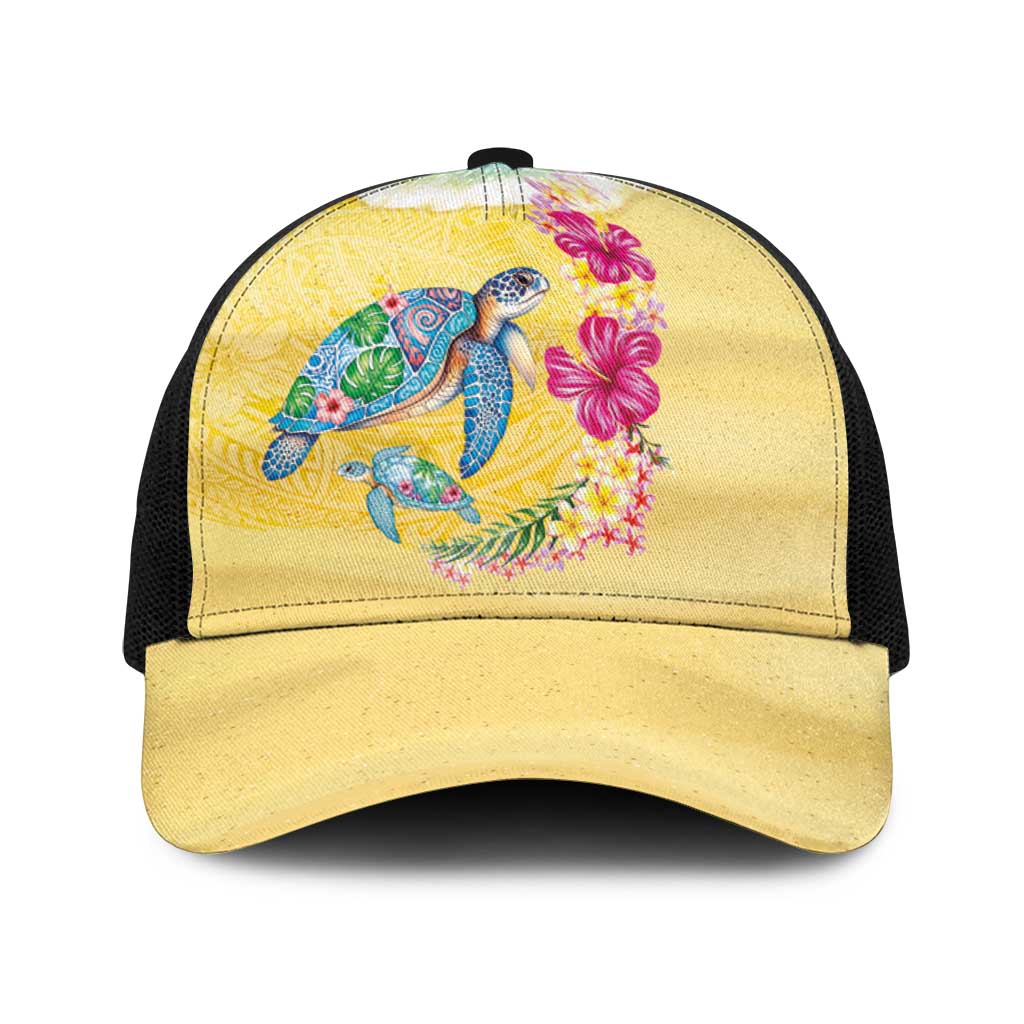 Hawaiian Tropical Plants Turtles Baseball Net Cap Watercolor Style - Polynesian Pride