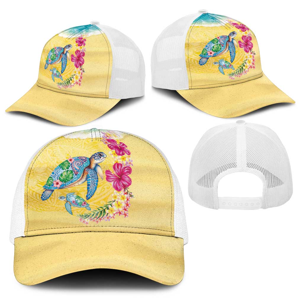 Hawaiian Tropical Plants Turtles Baseball Net Cap Watercolor Style - Polynesian Pride