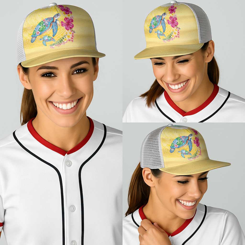 Hawaiian Tropical Plants Turtles Baseball Net Cap Watercolor Style - Polynesian Pride