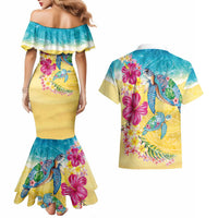 Hawaiian Tropical Plants Turtles Couples Matching Mermaid Dress and Hawaiian Shirt Watercolor Style LT03 - Polynesian Pride